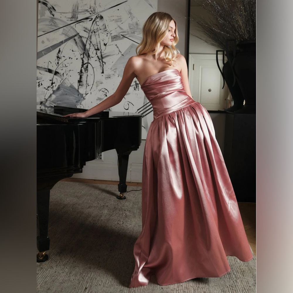 Willette Deep Rose Satin Strapless Gathered Maxi Dress